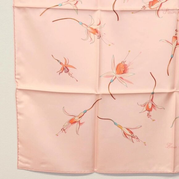HERMES Carre 90 Scarf ""Fleurs De Fuchsia"" Silk Pink Auth am8730 - Picture 13 of 16